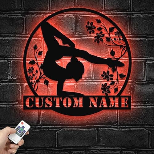 Personalized Female Gymnastics Metal Wall Art with LED Light – Custom Girl Gymnast Name Sign for Home Decor or Gift - Image 1