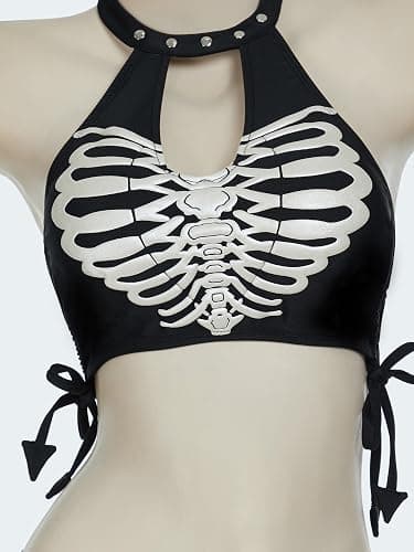 Meowcos Gothic-Bikini-Badeanzug, Gothic-Stil, einzigartiger schwarzer Totenkopf-Druck, dunkler Stil, Gothic-Badeanzug thumbnail 4