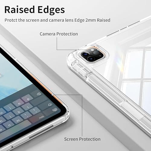 ZOYU Case for iPad Air 13 Inch Case M4/M3/M2 (2026/2025/2024), Pro 12.9 Inch (6th/5th Gen, 2022/2021) with Pencil Holder, Clear Transparent Back Cover, Support Auto Wake/Sleep &Touch ID, Light Grey thumbnail 5