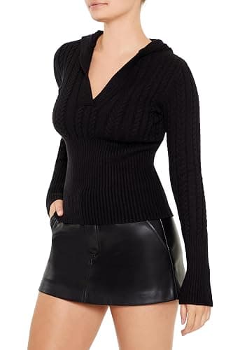 Forever 21 Womens Hooded Cable Knit Sweater - Image 1