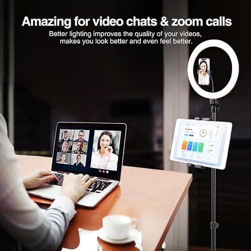 Elitehood 12’’ Ring Light with Tripod Stand (72’’ Tall) & iPad/Phone Holder, Dimmable Selfie Circle LED Lights Ringlight for Video Recording, Conference, Makeup, Laptop, Computer, Webcam, YouTube thumbnail 7