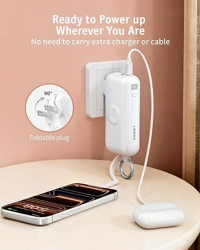 RORRY Flow Portable Charger 10000mAh 40W Wall Plug Power Bank Battery Pack | Built-in USB-C Cable, Keychain Design, Fast Charging, for iPhone 18 Pro/17/16/15, Apple Watch, iPad, Travel Essential thumbnail 7