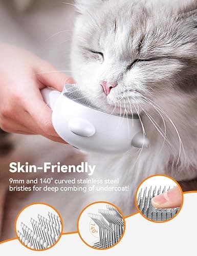 FEELNEEDY Cat Steam Brush, Brushes for Indoor Cats with Release Button, Dual Speed Spray USB Rechargeable Grooming Supplies, Cat Brush for Shedding Suitable for All Long-haired and Short-haired Pets thumbnail 7