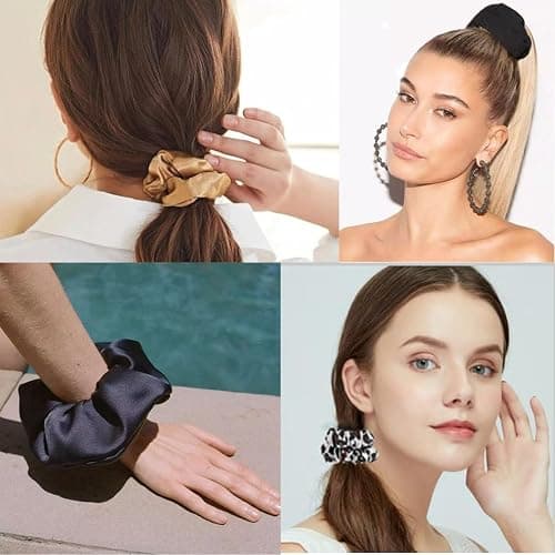 Satin Scrunchies for Women and Girls Satin Hair Ties Scrunchies for Thick Hair or Thin Hair Curl Hair Soft and Durable hair ties no damage (12cm/4.7in) (6 Solids + 4 Leopard)] thumbnail 5