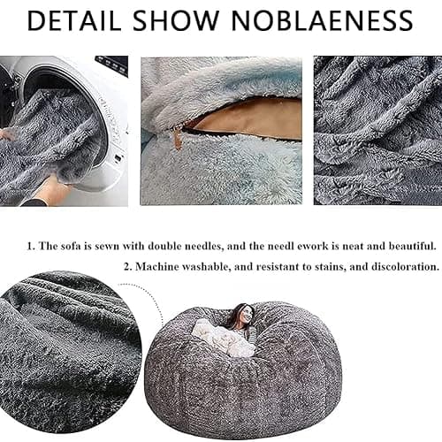 JaidWefj Faux Fur Bean Bag,Adults Luxurious Giant 5/6/7ft Huge Bean Bag Chair,Ultra Soft Bean Bag Chair(No Filler) E 6FT 150X75cm thumbnail 3
