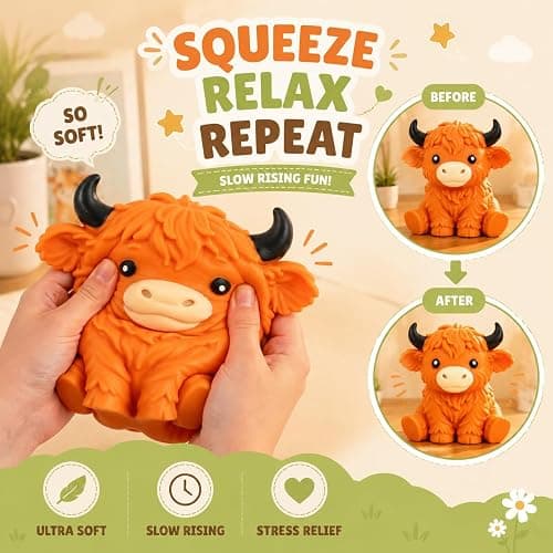 6in Highland Cow Squishy Jumbo,Giant Highland Cow Squishy | Big Realistic Moldable Soft Squishys Slow Rising Squeeze Toys for Kids Adults Slow Rising Fun Sensory Fidget Toy thumbnail 5