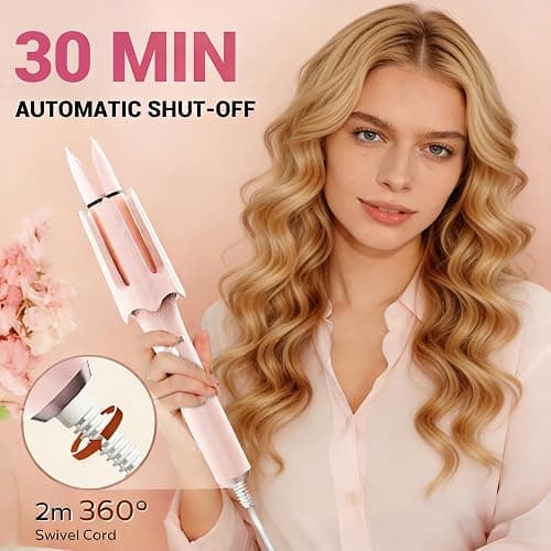 Auto Rotating Hair Curler - 4 Temperature and Timer Settings, Automatic Curling Iron with Automatic Shut-Off, Anti-Tangle and Scalding, Curling Wand for Long Lasting Curls (Pink) thumbnail 8