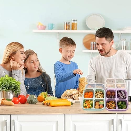 rngwaper 5 Pack Bento Lunch Box，4 Compartment Snack Containers，Divided Bento Snack Box，Meal Prep, Lunch Box Kids/Toddle/Adults,Food Storage Containers for School, Work and Travel (Multicolor-1) - Multicolor-5pack thumbnail 7