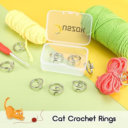 Juszok Crochet Rings for Crocheting Adjustable Crochet Tension Ring for Finger Cat Yarn Guide Ring Knitting Crochet Accessories with Box for Women 3Pcs thumbnail 4