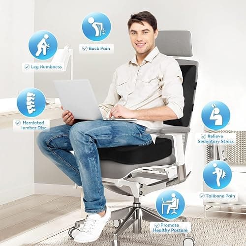 CloudBliss Lumbar Support Pillow & Seat Cushion Set for Office Chair, Desk Chair, Wheelchair & Car – Memory Foam Back Support, Ergonomic Chair Cushions, Sciatica Pain Relief,f, Home Essentials, Black thumbnail 5
