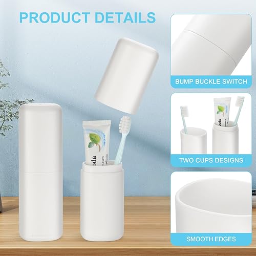 Travel Toothbrush and Toothpaste Case,Portable Tooth Brush Holder,Large White Toothbrush Container with Mouthwash Cup,2 in 1 Toothbrush Organizer for Traveling,Camping,School,Home thumbnail 5