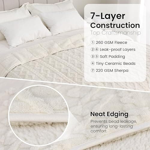 Drewin Weighted Blanket 15lbs Queen Size, Soft and Thick Jacquard Sherpa Heavy Blanket for Calming and Relax, Dual Sided Ultra Soft Fuzzy Throw Blanket with Ceramic Beads, 60 x 80 inches, Cream White thumbnail 7