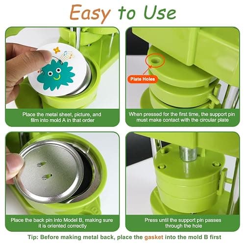 Yunziling 58mm Button Maker Kit with 100-Set DIY Supplies | Create custom pins, souvenirs & crafts easily. No tools or setup—great for gifts, teaching, and DIY fun, green thumbnail 6