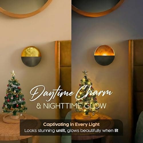 NativeSkins Eclipse Metal Wall Candle Sconces Set of Two Wall Candle Holders - Set of 2 Handcrafted Decorative Tea Light Sconce for Living Room Decor Gold Tea Holder thumbnail 5