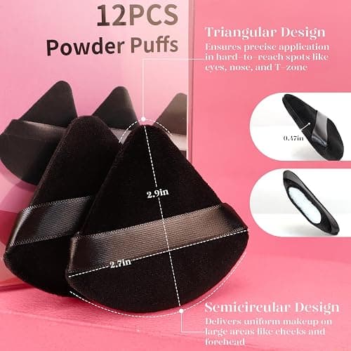 BEAKEY 12pcs Powder Puffs for Face Powder Triangle Powder Puff for Loose and Cosmetic Foundation, Makeup Puff for Contouring, Cloud Kiss Beauty Makeup Tools, Stocking Stuffers for Women thumbnail 3