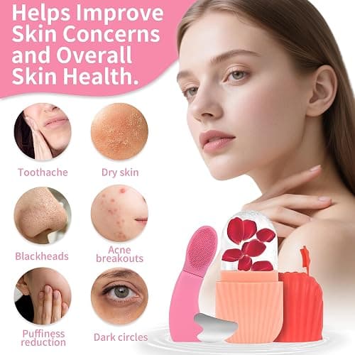 EUHBLE 3-in-1Face Ice Roller, Stainless Steel Gua Sha & Cleansing Brush Set | DIY Cold Therapy Kit for Puffiness Brighten Facial Lift,Reusable Spa Tools for All Skin Types Self-Care Gift for Women thumbnail 2