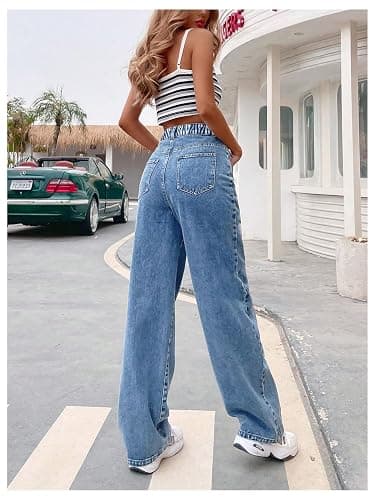SweatyRocks Women's Casual Straight Leg Jeans Bow Embroidery High Waist Denim Pants with Pockets thumbnail 2