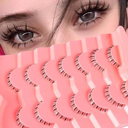 outopen 7 Pairs Bottom Lashes Clear Band Wispy Natural Look Lashes Japanese Manga Style Spiky Anime Lower Lashes Dramatic DIY Cosplay Bottom Eyelashes Reusable (A01) - Image 1