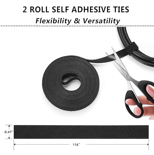 Cord Management Organizer Kit 4 Cable Sleeve split 192PCS Cable Management | 41Self Adhesive Cable Clips Holder, 10pcs and 2 Roll Self Adhesive tie ,100 Fastening Cable Ties, for TV Office Car Desk Home thumbnail 6