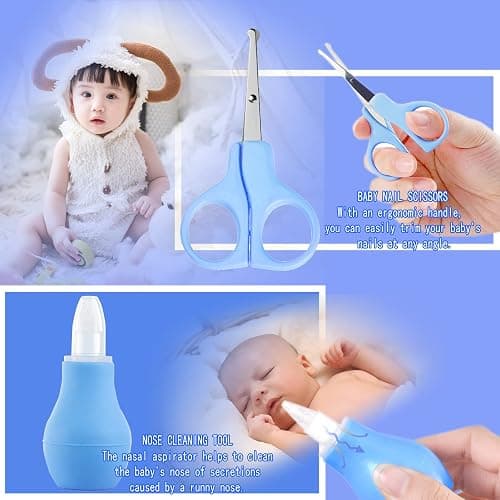 ZELINYE Baby Care Kits,Baby Grooming Kit,10 in 1 Newborn Essentials Must Haves,Baby Nail Clippers Baby Brush Baby Comb Earpick Nose Cleaning Tool Baby Nail File Nursing Baby Kit （Blue） thumbnail 6