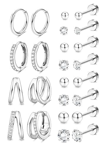 Jstyle Hypoallergenic 14K Gold Plated Stud Hoop Earrings for Women Men Surgical Stainless Steel Flat Back Earrings Small Huggie Hoops Cartilage Earring Set for Multiple Piercing Jewelry Gift for Women - Image 1