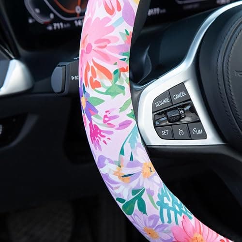 60s Multicolored Ditsy Vintage Flowers Steering Wheel Cover Auto Steering Wheel Protector, Anti-Slip, Breathable, Absorbing Sweat, Universal Car Accessories 14.5–15 inch,Fit for Most Car, Trucks, SUV - HTFXPT4 thumbnail 4