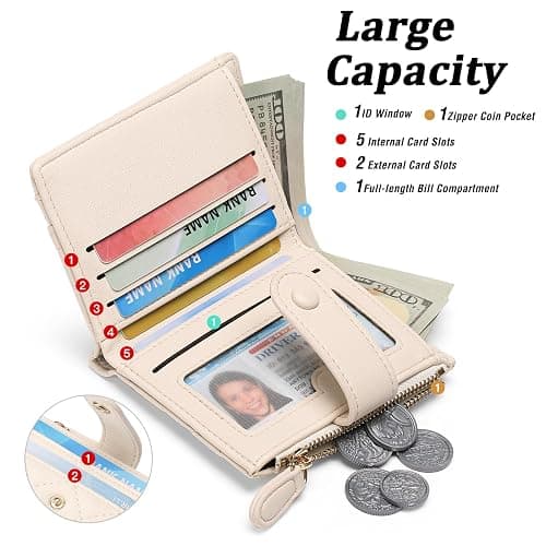 GAEKEAO Small Wallet for Women Slim Bifold Leather RFID Blocking Credit Card Holder Wallets Zipper Pocket Coin Purse with ID Window thumbnail 6