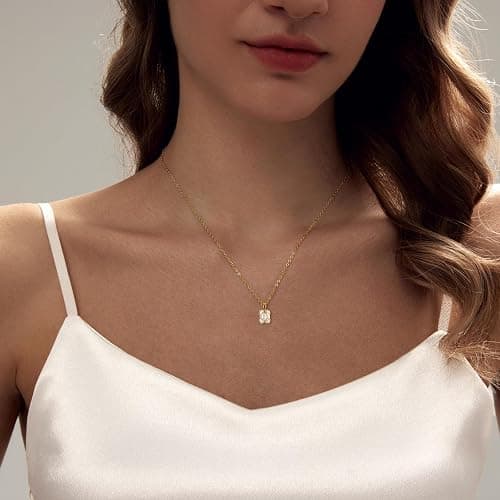 Luxval Diamond Pendant Gold Necklace for Women，Dainty 18k Gold Plated Choker Necklaces Simple Gold Jewelry Gifts for Women Girls thumbnail 6