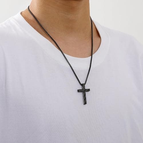Lydow Easter Basket Stuffers - Cross Necklace for Men Boys, 316L Stainless Steel Chain Pendant Bible Verse Religious Christian Christmas Jewelry Gifts 22+2 Inches thumbnail 4