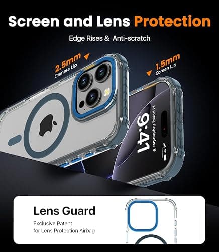 DEERLAMN Strong Magnetic Case for iPhone 16 Pro 6.3-Inch,[Compatible with Magsafe] Clear Slim Shockproof Protective Phone Cover for Women Men-Transparent+Blue thumbnail 7