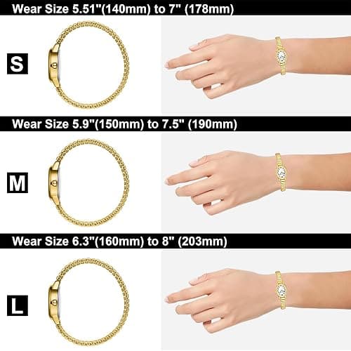 Diaofendi 3 Sizes (S/M/L) Small Gold Watches for Women - Fit 5"-8" Expansion Band, Valentine's Day Gifts for Mom Wife, Easy Read Ladies Quartz Watch, Water Resistant thumbnail 7