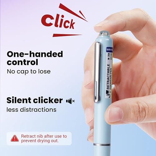 WRITECH Fountain Pen Fine Nib: Black Ink Retractable Pen Set Includes 5 Ink Cartridges Smooth Writing No leaking for Gift (Blue) thumbnail 5
