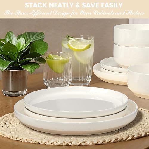Plates and Bowls Sets, Dinnerware Sets for 4, 12 Pieces Scratch Resistant Dishware Dishes Set, Ceramic Kitchen Dinner Set, Porcelain & Microwave and Dishwasher Safe, Cream White thumbnail 6