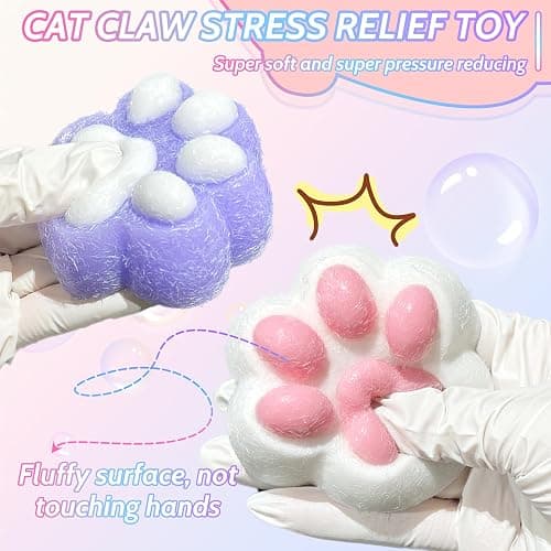 Stress Relief Toy Taba Cat Paw, 4Pcs Squeeze Toy Paw, Cute Sensory Toys, Handmade Soft Silicone Sticky Toys, Bouncy Stress and Relaxation Toy, Stretchable Springy Cat Paw, Gifts for 3-10 Year Old Girl thumbnail 3