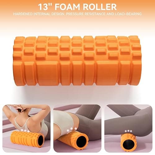 Krightlink 5 in 1 Foam Roller Set Trigger Point Exercise Foam Roller | Deep Tissue Muscle Massage Fitness Foam Roller, Massage Roller, Massage Ball, Stretching Strap, for Whole Body Orange thumbnail 2