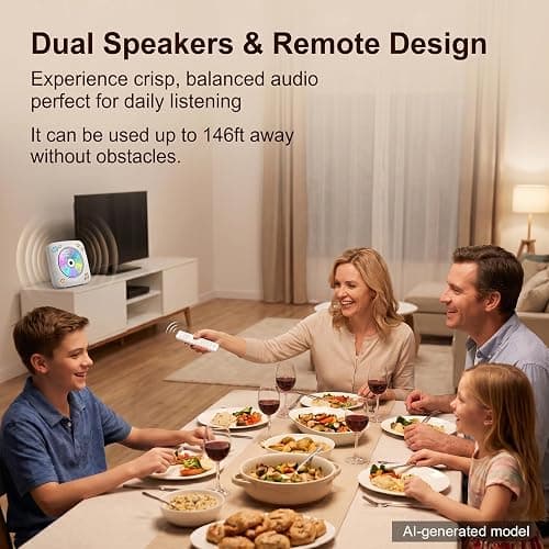 Gueray Portable CD Player Bluetooth: CD Players for Home Rechargeable Desktop Wall Portable CD Player with Bluetooth & Dual Speakers 1800mAh Boombox FM Radio USB Type-C MP3 Music Player thumbnail 5