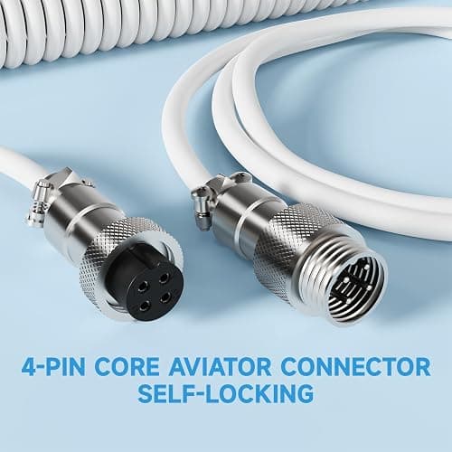 ATTACK SHARK C01Ultra Coiled Keyboard Cable with RGB Lighting, Custom USB-C Aviator Cable, Type-C to USB-A, Support 8KHz Return Rate with 4-Pin Metal Aviation Connector for PC Gaming Keyboard-White thumbnail 5