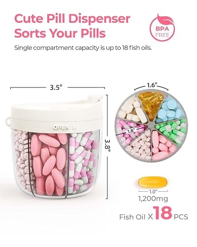AMOOS Cute Pill Dispenser with 7 Large Compartments, Portable Pill Bottle Organizer with Wide Opening for Easy Use, Anti-Mix Pill Organizer for Travel, BPA-Free Pill Container, White thumbnail 2
