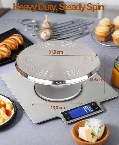 Tortenplatte Drehbar Aluminiumlegierung, Yizish Drehbare Tortenplatte 31 cm, Drehteller Torte Dekorationssets mit 2 Eisspatel und 3 Teigschaber Edelstahl zum Backen, Gebäck und Muttertag thumbnail 6