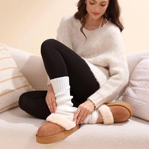 OOW Fuzzy Platform Slippers for Women - Women's Casual Winter House Slippers - Brown, Faux Fur & Shearling Blend - Women's Size thumbnail 3
