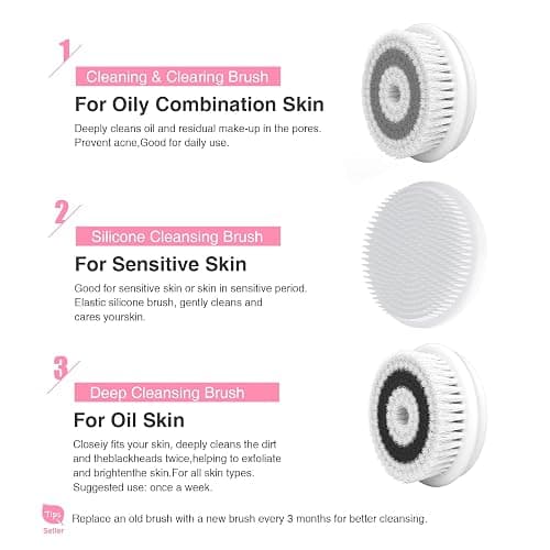 TOUCHBeauty Spin Brush Face Cleanser with 3 Brush Heads for Deep Cleansing Exfoliation and Massaging thumbnail 5