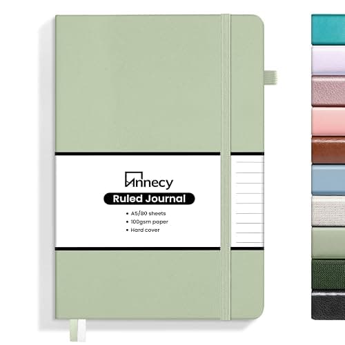 Annecy Lined Journal Notebook, Hardcover Leather Journal for Women & Men, 160 Numbered Pages, Medium 5.5" x 8.25", 100 GSM Thick Paper, Grey Green - Image 1