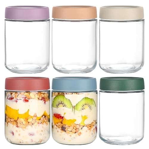 Artcochan Overnight Oats Containers with Lids 16 oz Glass Jars 6 Pack Glass Mason Jars with Airtight Lids, Perfect for Oats, Yogurt, Chia Pudding, Snack - Image 1