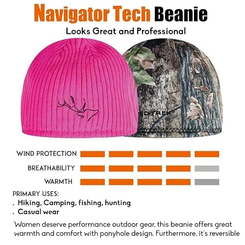 EDTREK Womens Performance Reversible Ponytail Beanie - Windproof Fleece Winter Hat for Hiking Hunting Fishing thumbnail 5