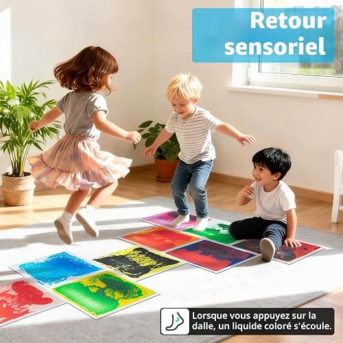 Art3d Lot de 4 Dalles de Sol Sensorielles Liquides | 30 x 30 cm,pour Salle de Jeux et Piste de Danse,Carrés,Multicolore thumbnail 6