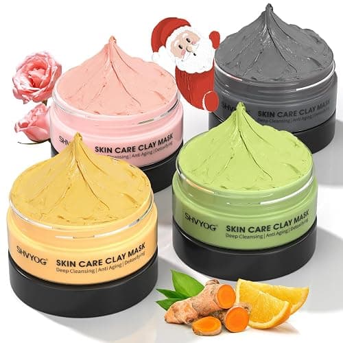 SHVYOG 4Pcs Face Mask Set - Turmeric Clay Mask, Vitamin C, Green Tea, Rose, Dead Sea Mud Mask, Skin Care Mask for Deep Cleansing, Refining Pores, Stocking Stuffers for Women, Gifts for Women- 240g thumbnail 2