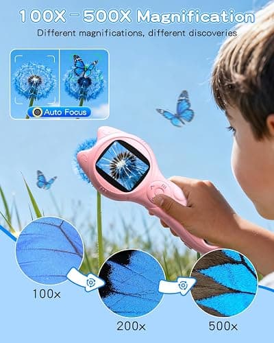 Oripira Kids Microscope Handheld, Autofocus 500X 1080P Microscope for Kids Digital, Mini Portable Pocket Miniscope Kids Toys for Ages 3 4 5 6 7 8 9 10 11 12 Year Old Boys Girls, Pink thumbnail 4