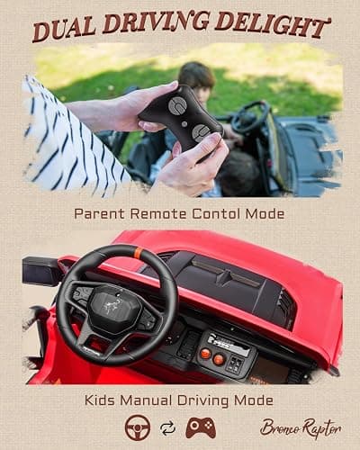 First Ride On Ford Bronco 24V Ride on Toys for Boys & Girls, 2 Seater Kids Electric Car with Remote Control, Kids Ride on Truck with 4 Wheels Suspension, Led Lights, Safety Belt (24V, Red) thumbnail 5