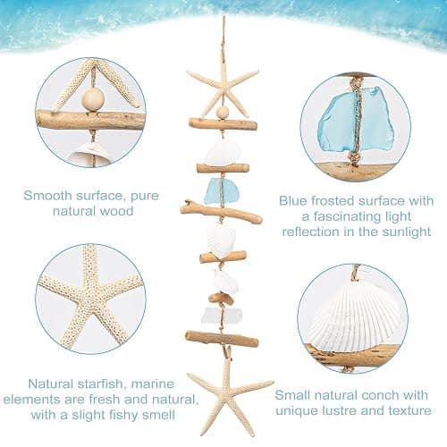 JQAQJU Wooden Driftwood Wall Decor, Starfish Bathroom Decor with Sea Shells, Driftwood Beach Room Decor for Home Indoor Outdoor, Coastal Wall Art for Living Room, Bedroom and Dining Room Blue thumbnail 4