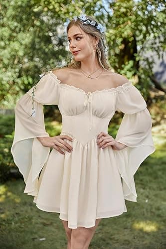 Scarlet Darkness Women's Renaissance Fairy Dress 2026 Summer Boho Off The Shoulder Flowy Corset Mini Dresses thumbnail 2